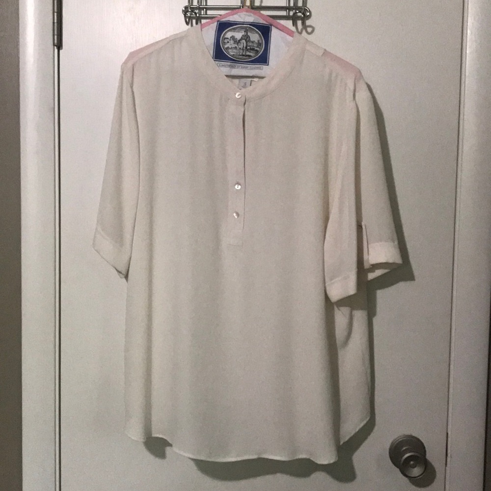 CHICO’S - Blush Pink Oversized Sheer SS blouse EUC